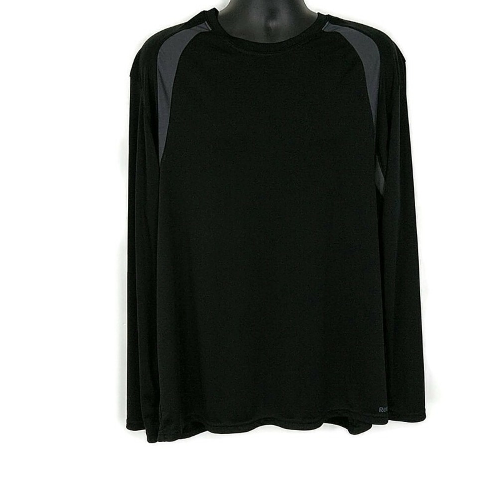 Reebok Performance Shirt Mens 2XL Black Grey Long Sleeve Athletic Crew Neck